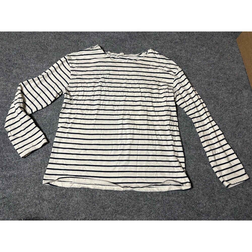 Nili Lotan Shirt Womens L White Navy Stripe Boat Neck Long Sleeve Jersey Casual
